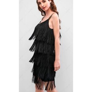 Zaful Sleeveless Fringe Layered dress Black Size S